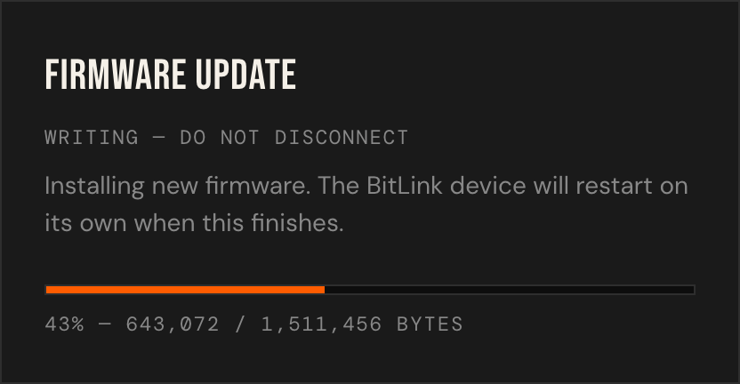 Firmware Update writing, 43 percent